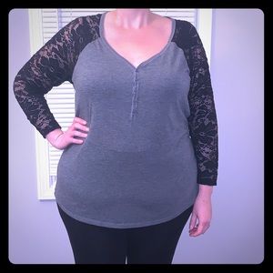 Lace Sleeve Henley Tee- Torrid